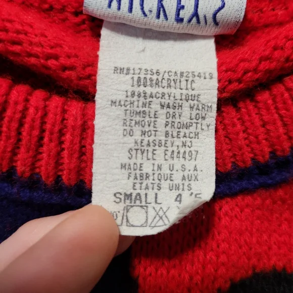 Vintage Disney Mickey Mouse Baseball Knit Red Sweater Kid's Size 4/5